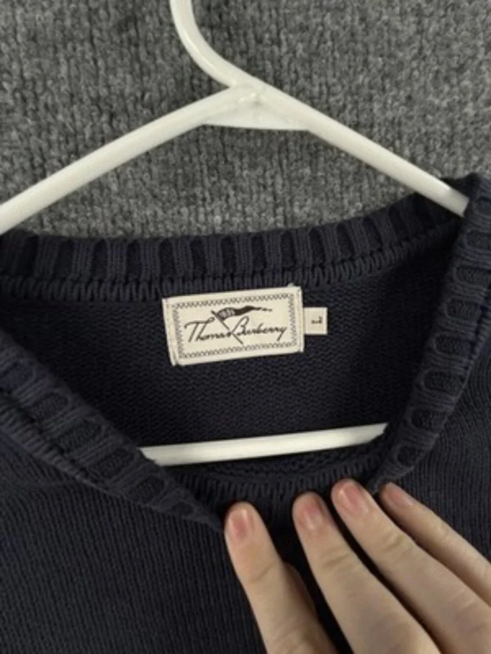 Thomas Burberry Crew Neck Logo Long Sleeve Blue Pullover Men Large Sweater Knit